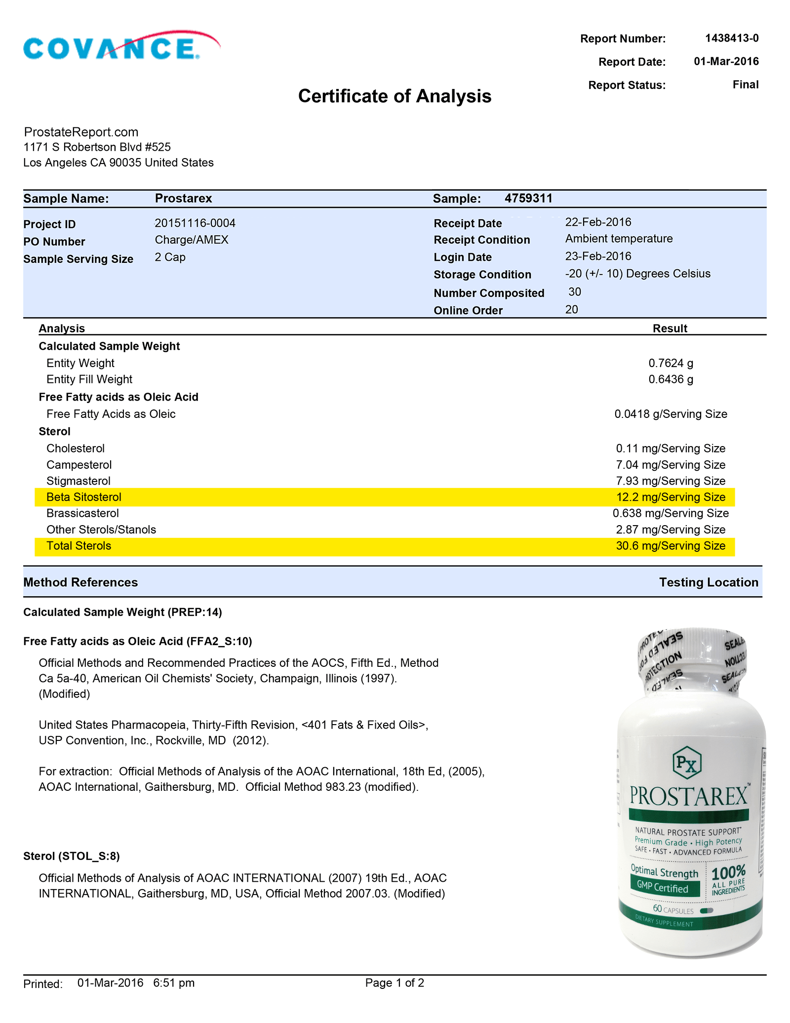 Prostarex lab report 